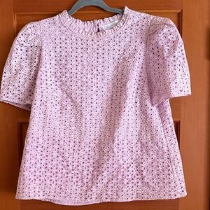 Purple Puff Sleeve Eyelet Top
